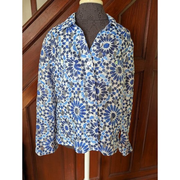 ruby Road Blue Floral Pattern Button-Up Shirt With Pockets Size 12 - Picture 1 of 9